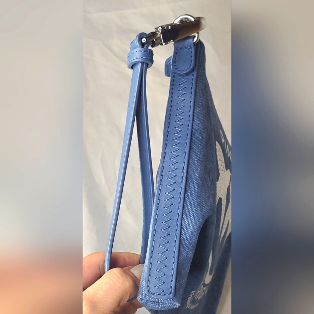 PINKO - "Parigi" Medium Size Denim Blue Canvas And Leather Wristlet/Clutch - Picture 8 of 12